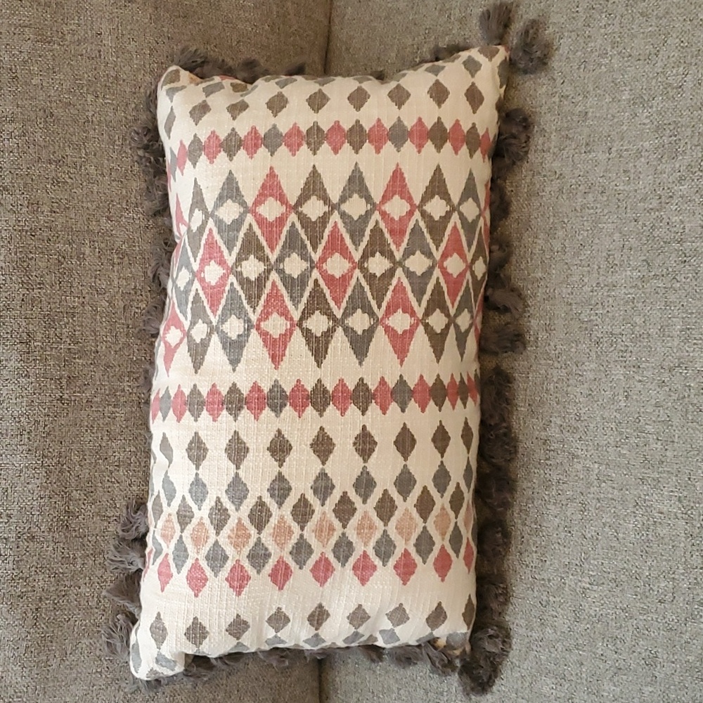 Woven Cotton Boho Fringe Lumbar Throw Pillows(Set of 2) 16"H x 26"W New Boutique